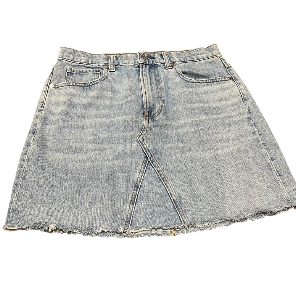 EVERLANE RODEO Denim Reconstructed Skirt Light Wash Distressed Frayed Size 30